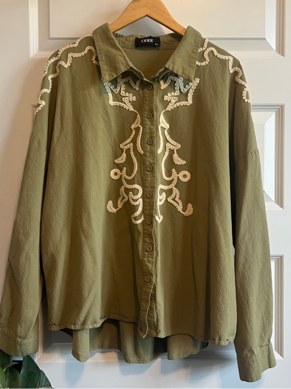 CIDER Olive Green Embroidered Button Down 4XL